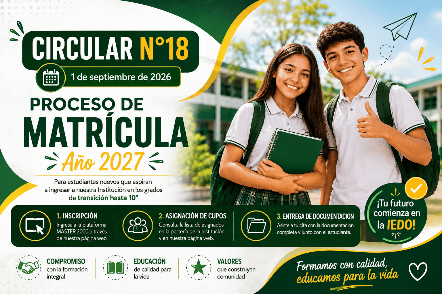 Matrículas 2027 (Transición a 10°) en la Institución Educativa Doce de Octubre: conozca la ruta y las fechas clave para la inscripción y asignación de cupos escolares de estudiantes nuevos.